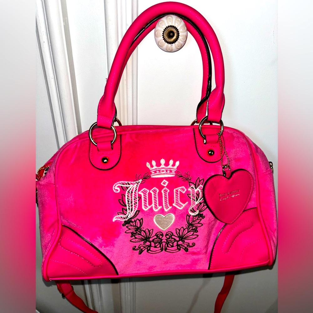 Juicy couture hot pink velvet satchel